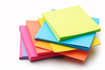 Colorful Set of sticky notes isolated on copy space white background, Empty blank note papers stick on white notice board, collection of abstract sticky paper sheets, colorful paper wallpaper concept