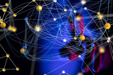 touching global network and data exchanges over the world 3D rendering