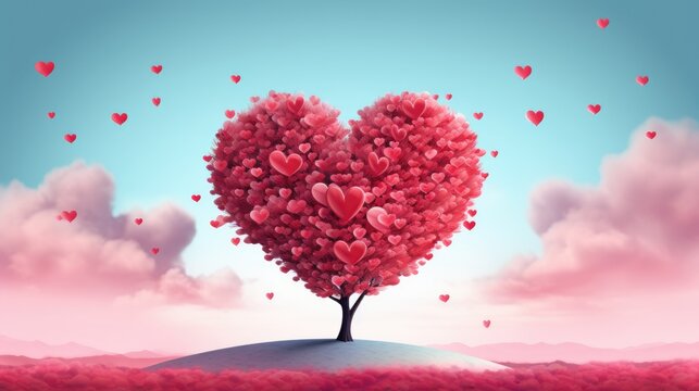 Naklejki valentine's day concept art heart and love tree, ai