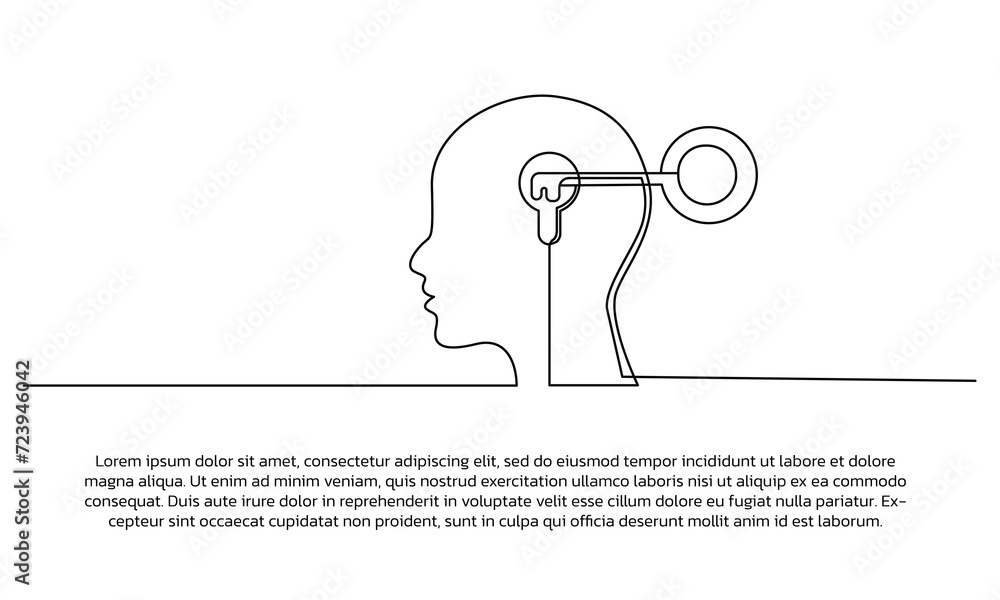 Poster continuous line design opens the mind. single line decorative element drawn on white background.