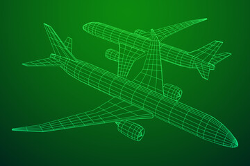 Airplane. Abstract airliner. Wireframe vector illustration