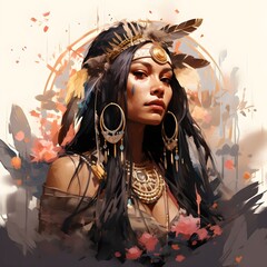 Native American Woman - watercolor Art