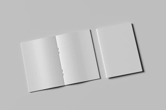 Blank A4 photorealistic brochure mockup on light grey background.