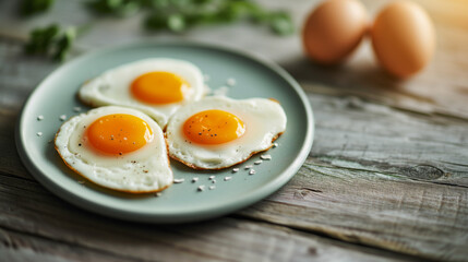 Fried eggs on a plate for breakfast - 723948076