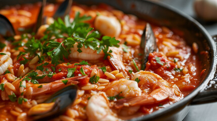 Mediterranean Seafood Orzo Stew with Fresh Herbs