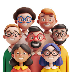 Fototapeta premium 3D render illustration of a simple cartoon close up portrait of smiling people, Isolated on Transparent Background, PNG