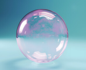 Pink Soap bubble isolated on sky blue  background