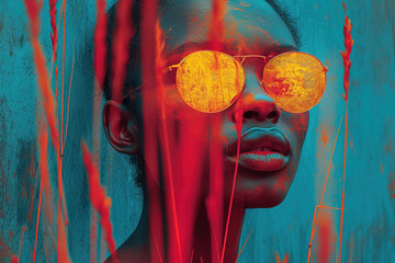 collage portrait of a woman with glasses and nature