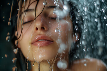 La jeune femme prend une douche