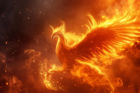 
beautiful phoenix on the background of fire and ash
