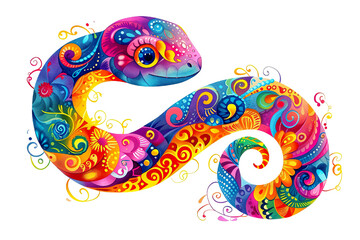 Obraz premium Cute colorful Chinese Snake - animal designation, childish, vector illustration, colorful, white background, children drawing