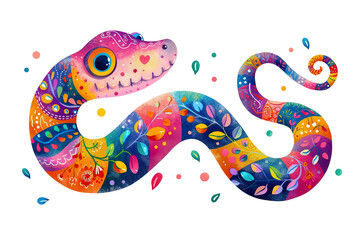 Cute colorful Chinese Snake - animal designation, childish, vector illustration, colorful, white background, children drawing