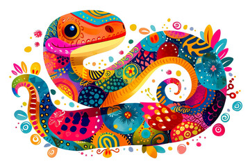 Cute colorful Chinese Snake - animal designation, childish, vector illustration, colorful, white background, children drawing