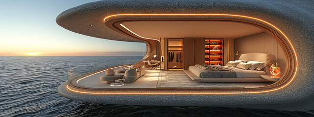 Serenity on Waves: a Visionary Bedroom of Tomorrow, Drifting in the Vast Ocean