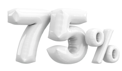 Seventy five percent. 75% balloon text. 3D illustration.