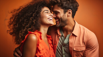 Portrait of a happy Hispanic couple sharing a tender and joyful moment