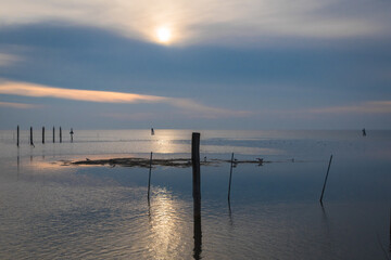 Panorama della laguna di Venezia al tramonto vista dall'isola di Pellestrina