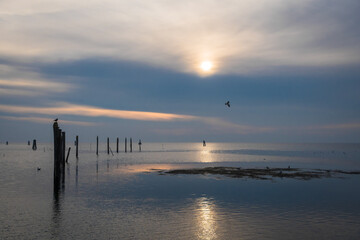 Panorama della laguna di Venezia al tramonto vista dall'isola di Pellestrina