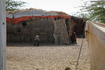 A poor girl lives in a displacement camp in Taiz, Yemen	
