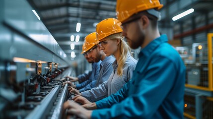 Team of Engineers at High-Tech Factory Line