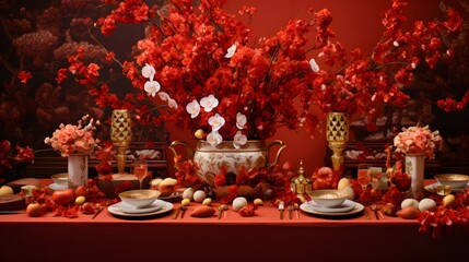 Obraz na płótnie Canvas Chinese new year theme flower banquet