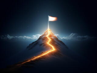 Path to flag on mountain top , success and achievement concepts