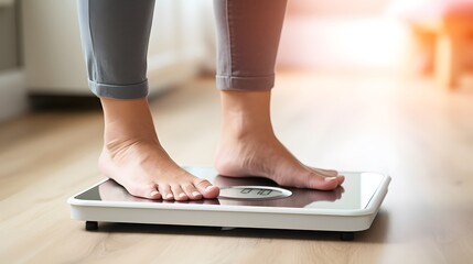 Closeup of a seniors foot stepping on a smart scale linked to a health monitoring app.
