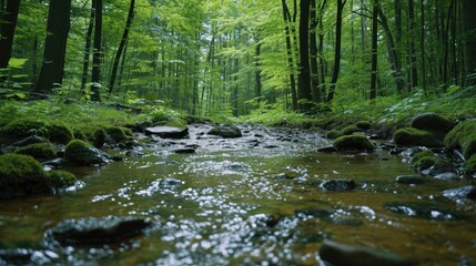 a stream in a forest  