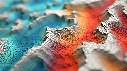 Abstract digital mountain relief landscape, Topographic map background concept