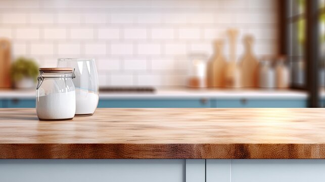 backdrop photorealistic kitchen counter setting blurred background  
