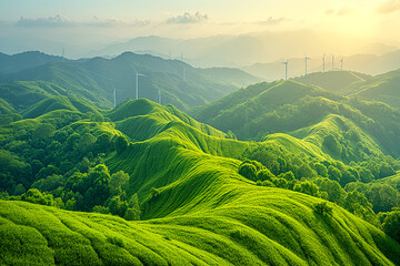 Green World. Background images showing a world without emissions. Green energy - obrazy, fototapety, plakaty