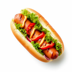 Hot dog with bun close up on white background. Made with generative ai