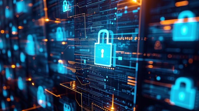 Locked Data Files, screen displaying a series of file icons lock symbol. Digital interface, secure and encrypted data, ethical responsibility of safeguarding personal information.