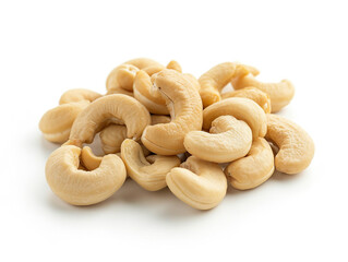 Fototapeta premium Cashews isolated on white background in minimalist style. Studio photography. 