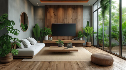 Living room, cabinet Tv minimalist design muji style. 
