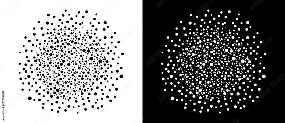 Aufkleber Modern abstract background with dots in circle form. Logo, icon or design element. Black dots on a white background and white dots on the black side.
