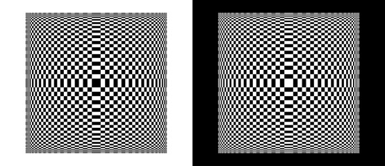 Abstract background with  optical illusion. Psychedelic geometry illustration with rectangles. Black shape on a white background and the same white shape on the black side.