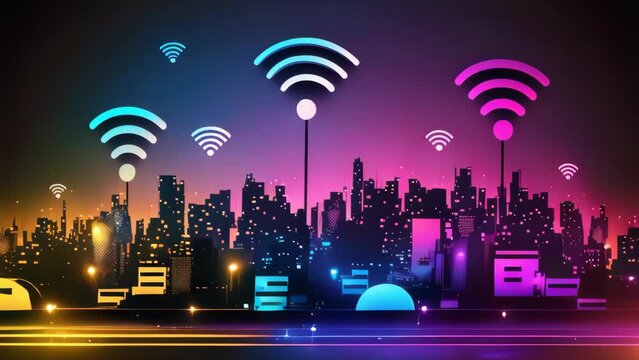 Drawing city with wifi icon abstract background. Generative ai.
