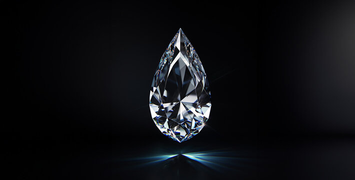 3d rendering of a big blue diamond on black background with reflection, diamond on black background, 3d render, computer digital image