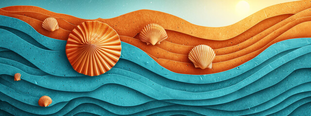 Whispering Shells: A Luminous Dance of Waves, Sun, and Seashells