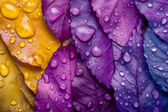Colorful leaves with water drops wallpaper background.
