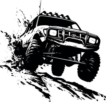 black off-road truck splashing mud
