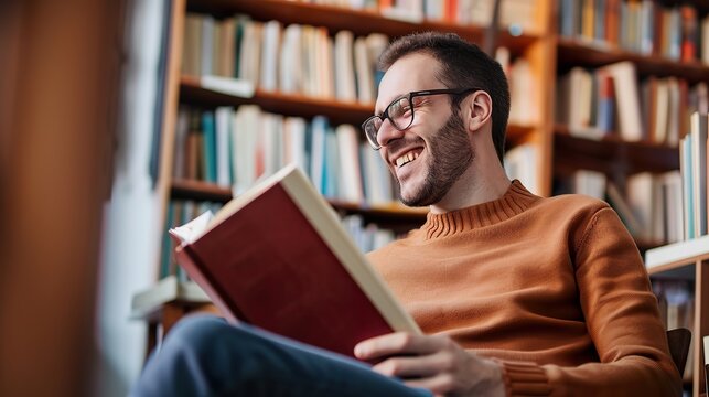 Happy Man Reading a Book, Leisure and Contentment