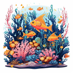 Obraz na płótnie Canvas Vibrant Digital Illustration of a Colorful Coral Reef Ecosystem