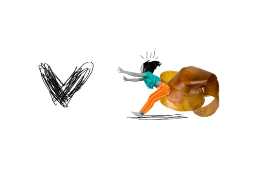 Picture poster 3d image sketch minimal collage of excited funky girl stuck tape dreaming love isolated on white color painted background