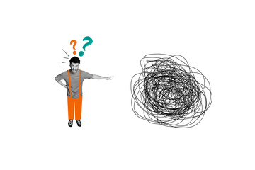 Picture poster image sketch collage of angry mad crazy man suffers crisis mental health psychology...