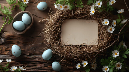 Bird Nest With Eggs and Daisies