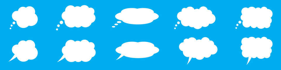 Thought bubble icon, thinking cloud vector icon for apps and websites. Set of speech bubbles. Speak bubble text, cartoon chatting box, message box.