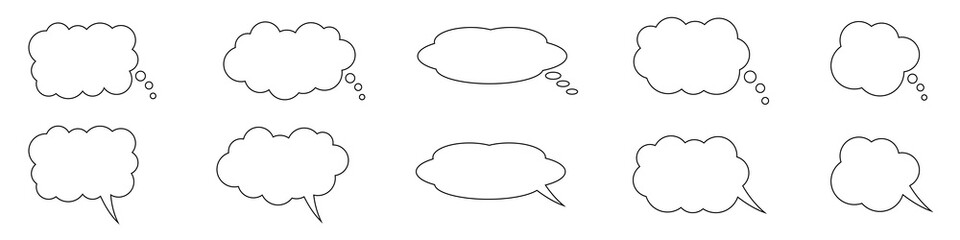 Thought bubble line icon. Speech or think bubble, empty communication cloud. Set of vector design elements. Expanded stroke.
