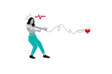 Creative graphics collage painting of stressed depressed lady having cardiology problems isolated drawing background